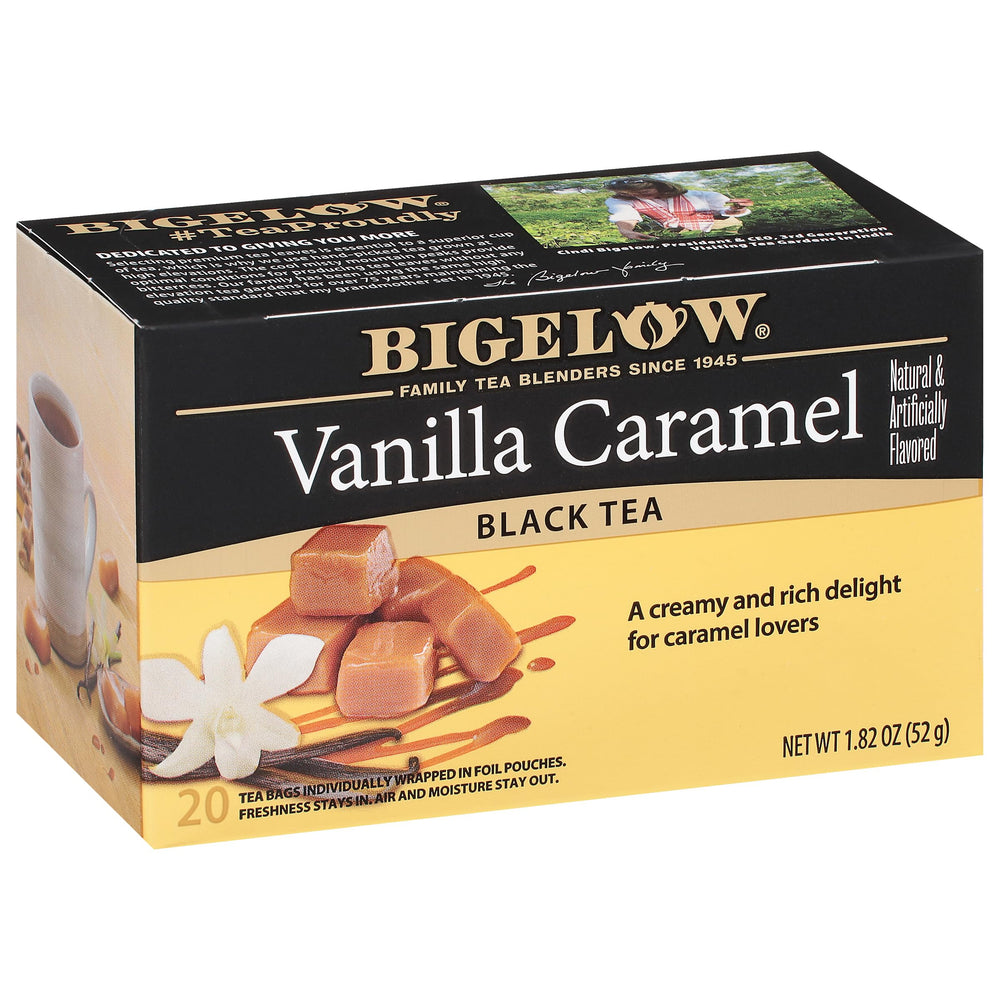 Bigelow Vanilla Caramel Black Tea bags for a cozy morning ritual.