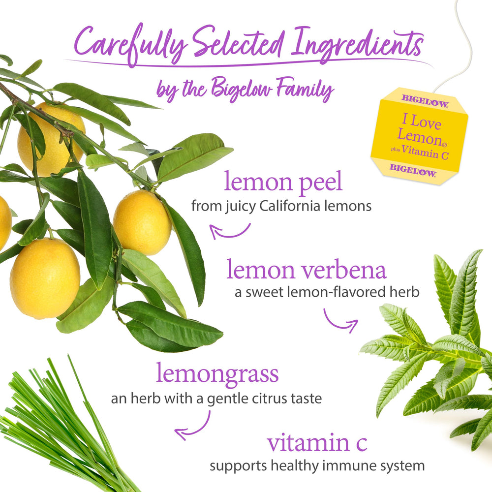 Hot cup releasing bright lemon aroma with vitamin C infusion in Bigelow I Love Lemon