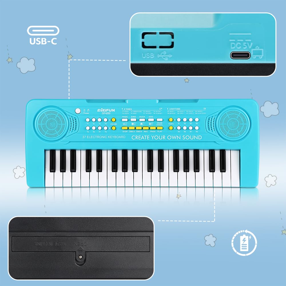 BIGFUN kid piano USB power setup for simple home use.