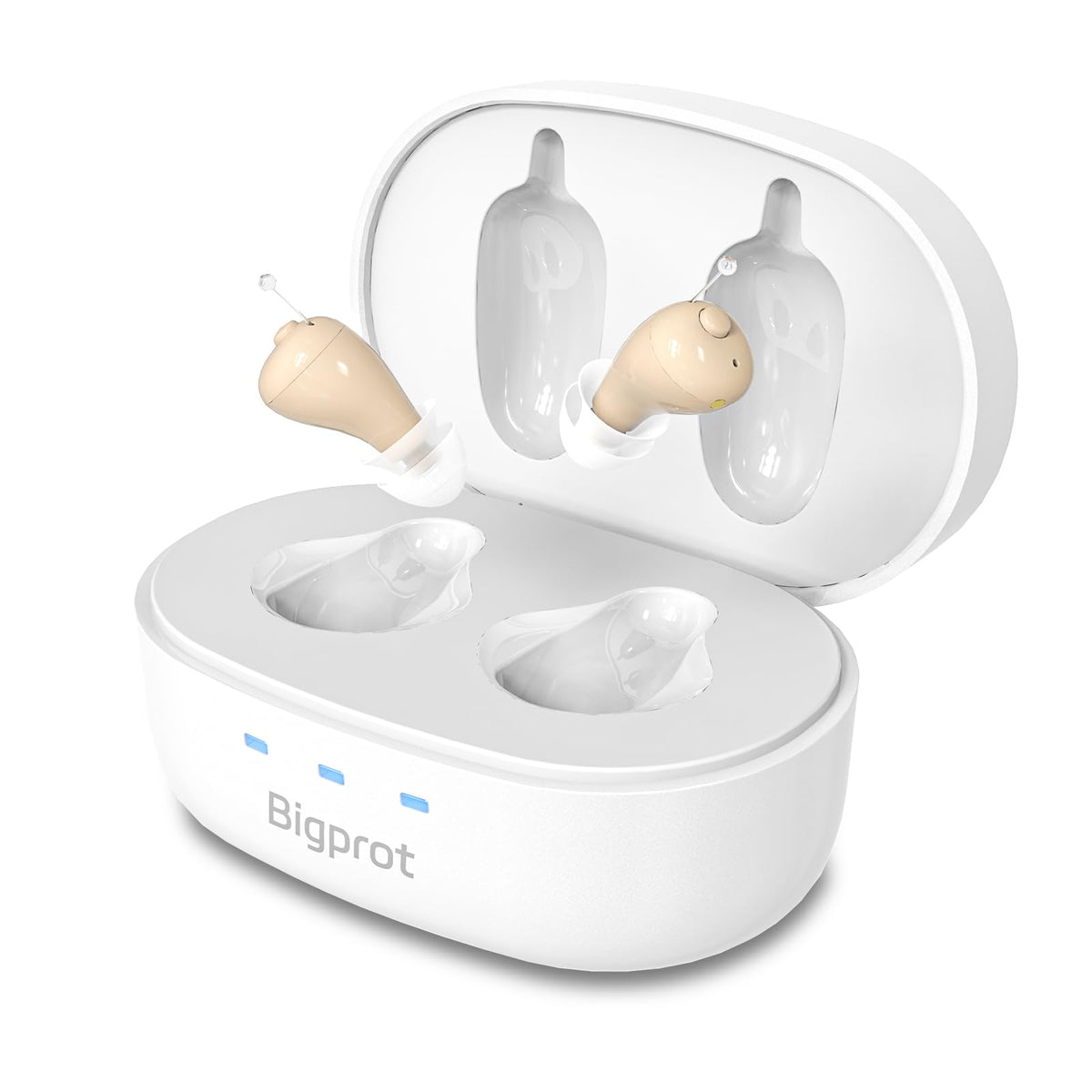 Bigprot rechargeable hearing aids in discreet in-ear design for daily comfort.