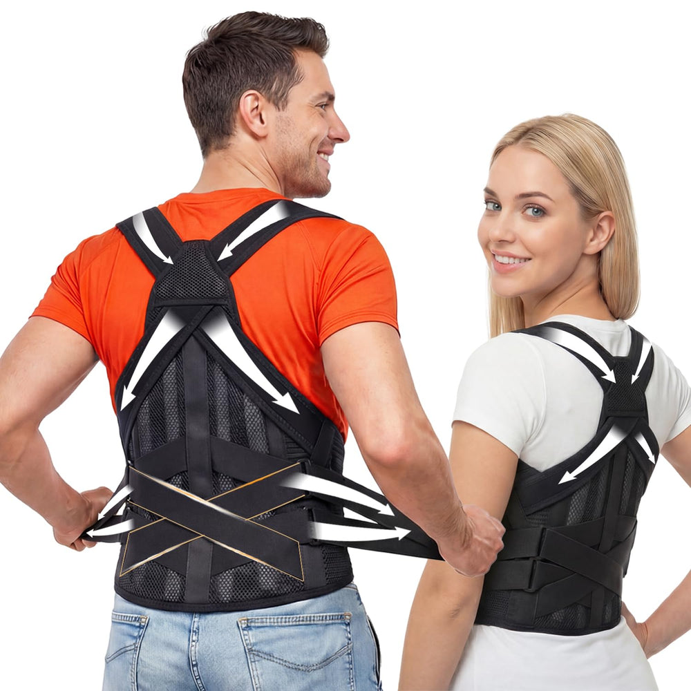 BigRose X-Power full-back brace with breathable mesh for all-day comfort.