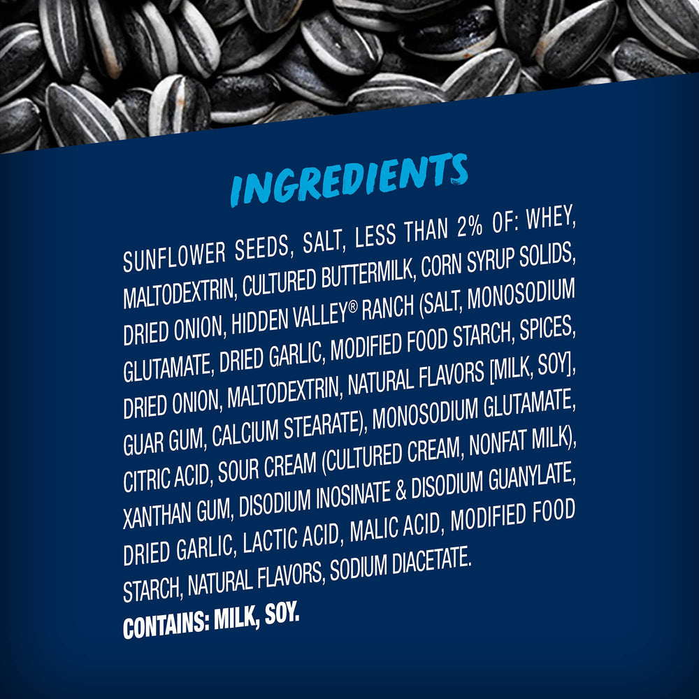 BIGS Hidden Valley Ranch seeds bag back with nutrition notes and USA-grown ingredients.