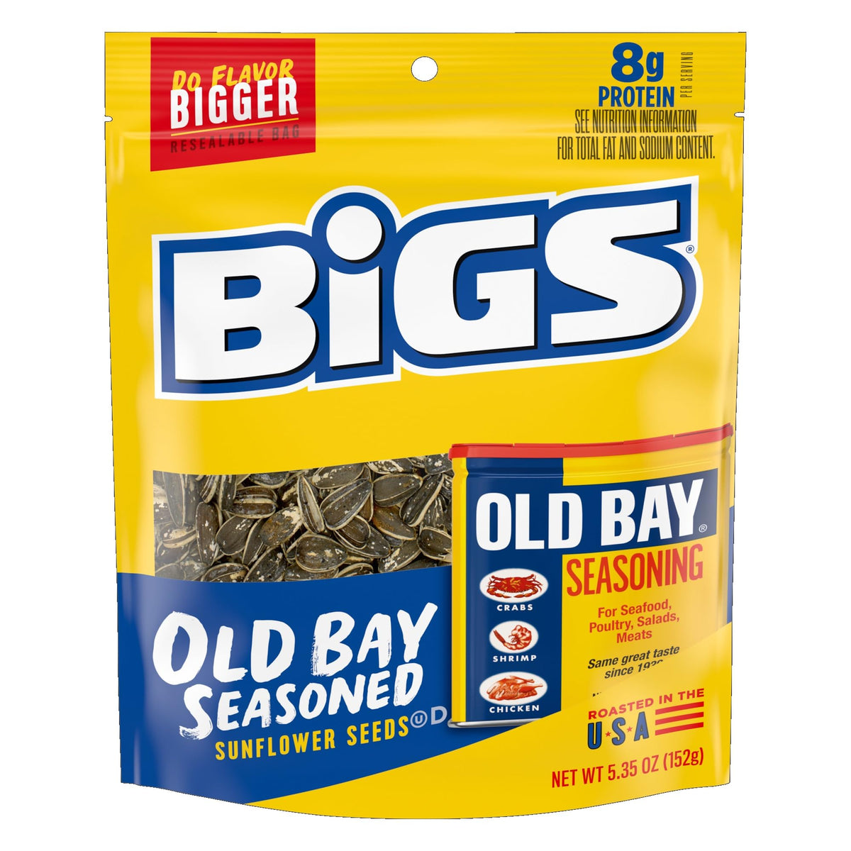 BIGS sunflower seeds with Old Bay seasoning in a bag for bold flavor on the go