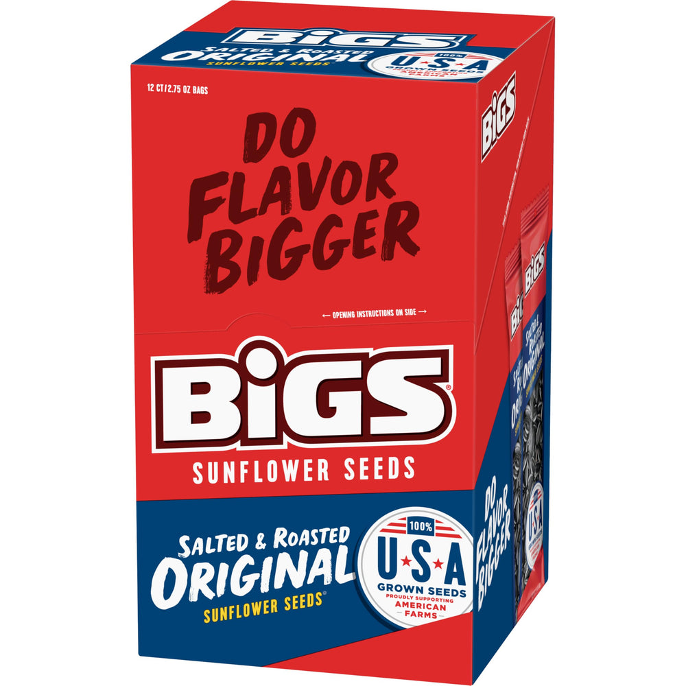 Package of BIGS seeds highlighting twelve 2.75-ounce bags for portability