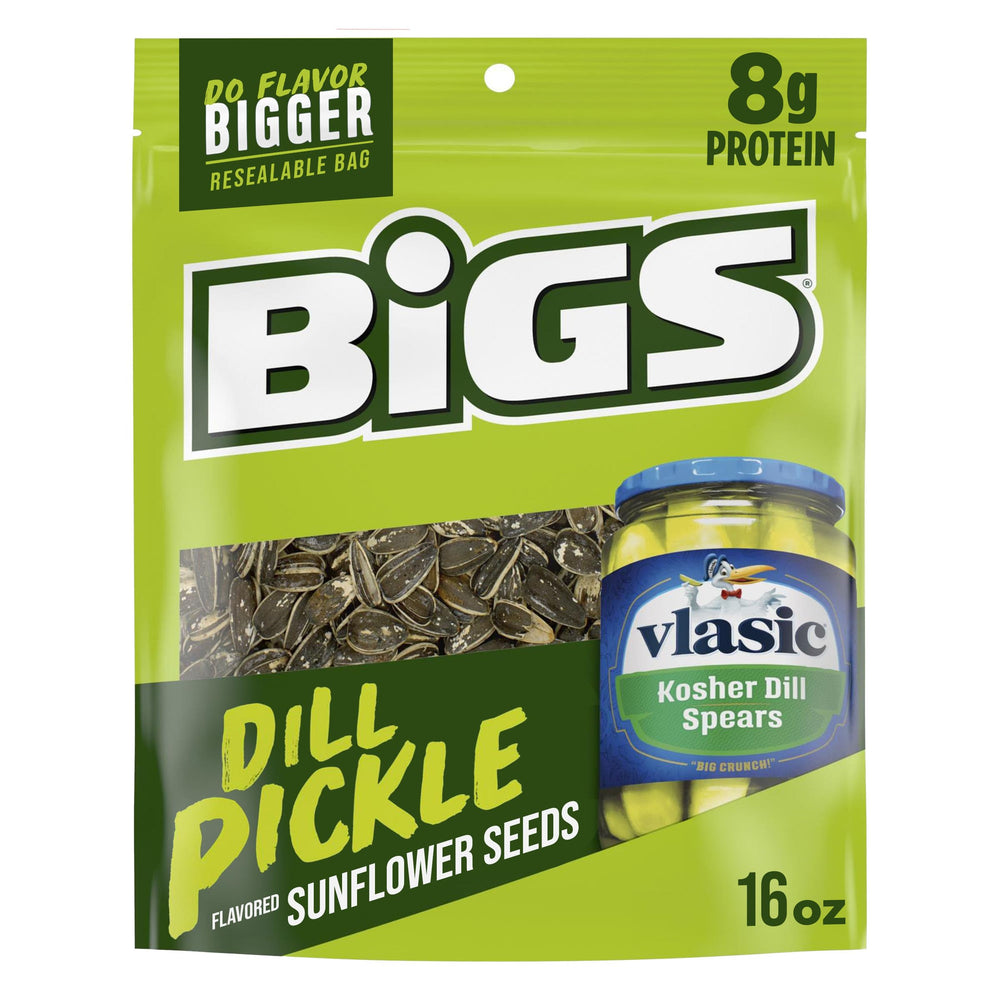 BIGS Vlasic Dill Pickle Seeds pack shows bold dill flavor for on-the-go snacking.