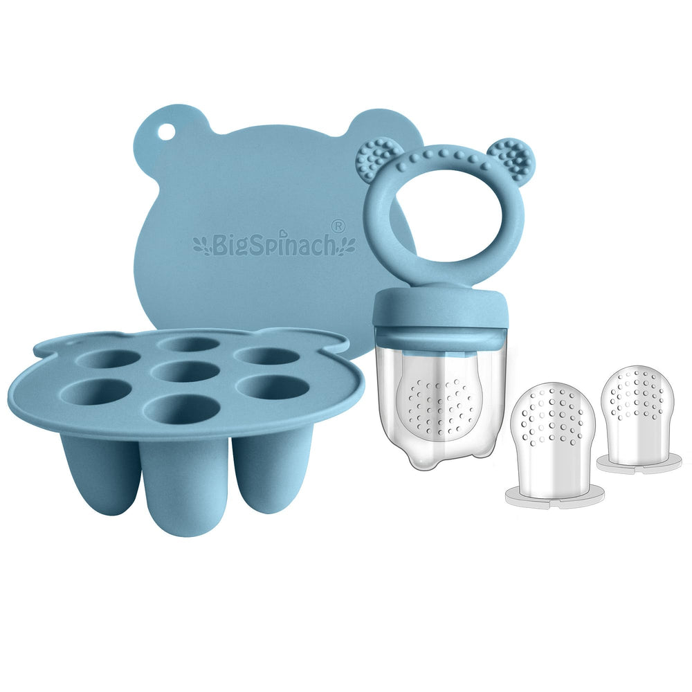 BIGSPINACH baby food feeder pacifier for easy feeding and teething relief.