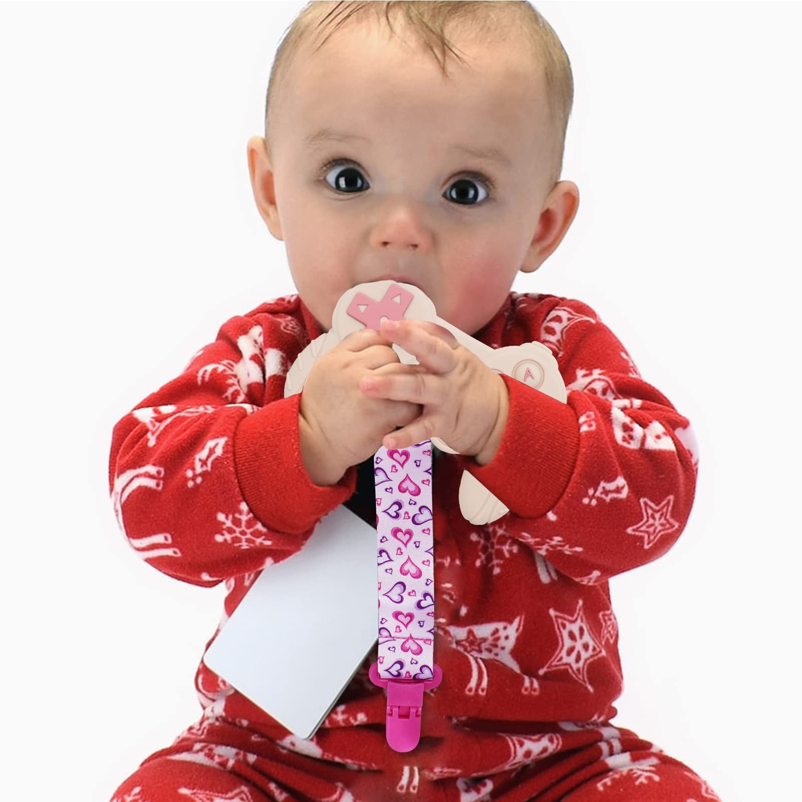BIGSPINACH baby gamer controller teether pink design for easy grasp and play.