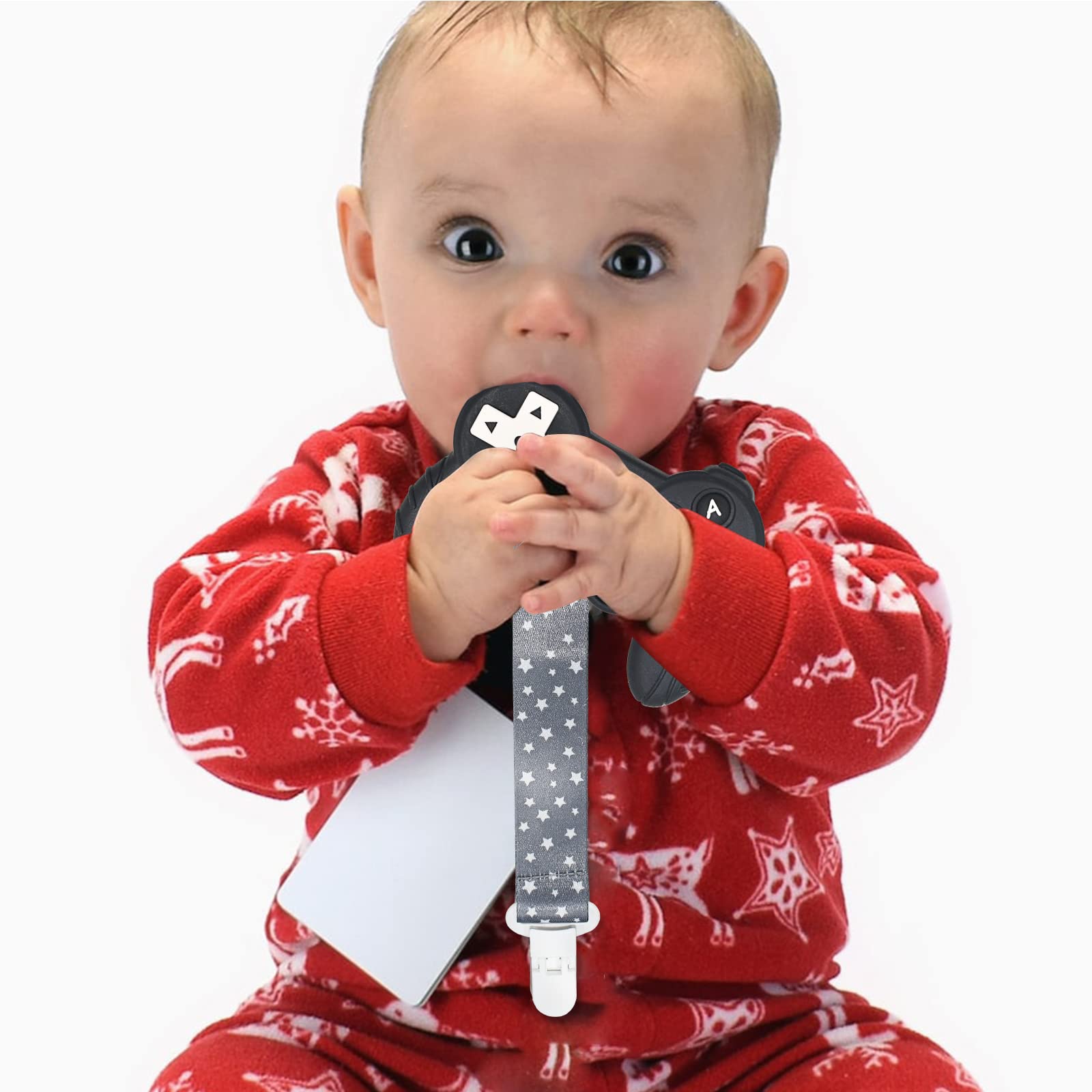 BIGSPINACH baby-joystick-teether offers textured surfaces for curious little hands