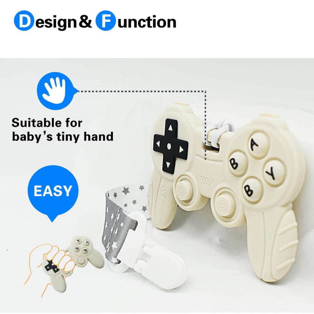 BIGSPINACH BPA-free silicone teether for safe chewing and teething exploration.