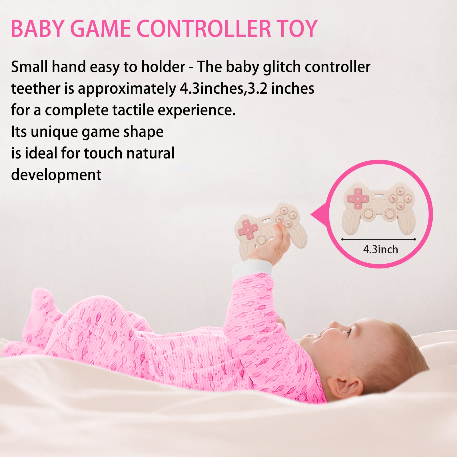 BIGSPINACH silicone remote chew toy pink ideal for teething exploration.