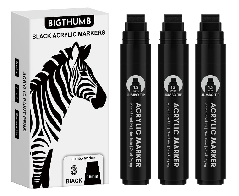 BIGTHUMB 3-pc black jumbo marker with 15mm tip for bold fills on posters.