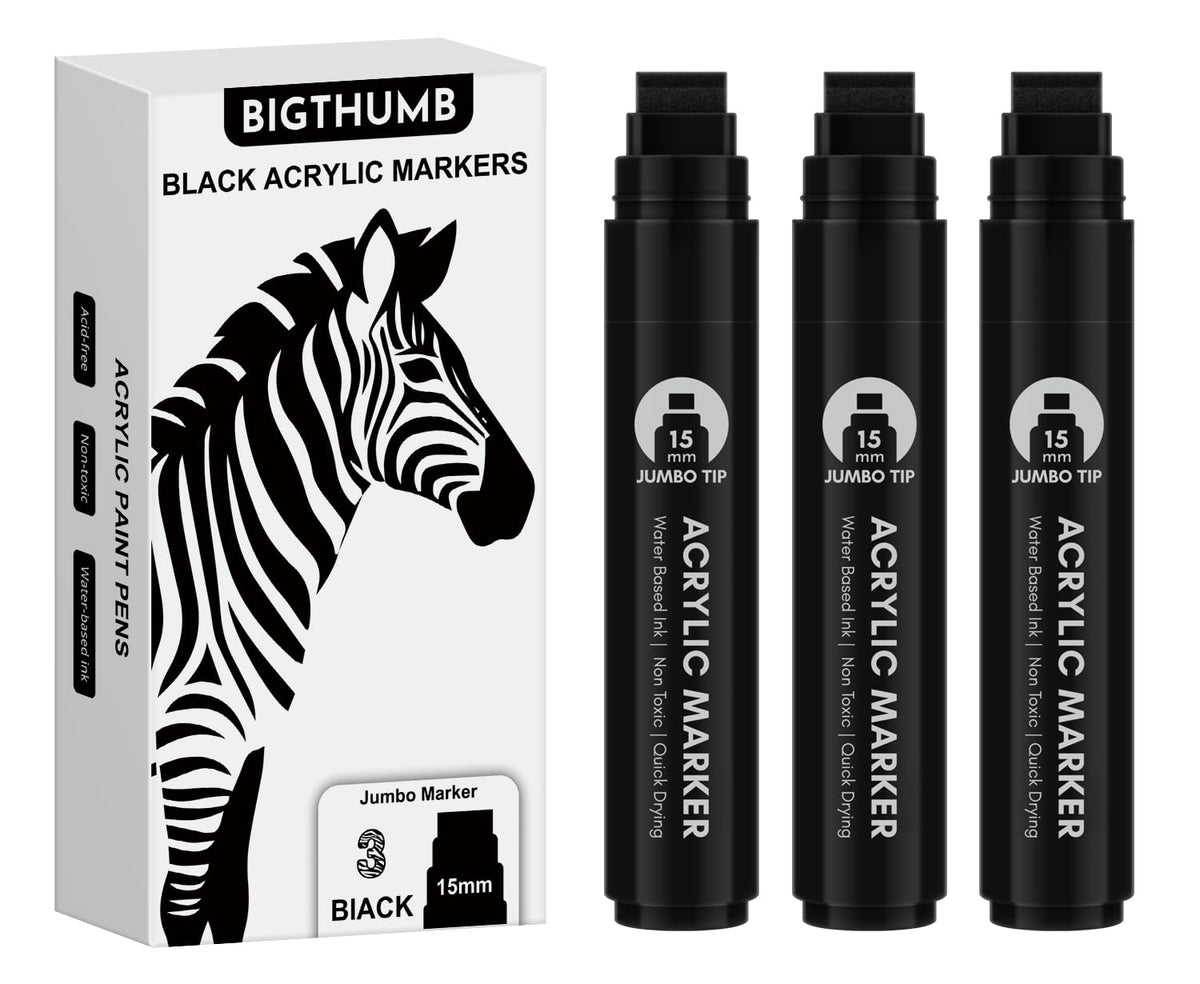 BIGTHUMB 3-pc black jumbo marker with 15mm tip for bold fills on posters.