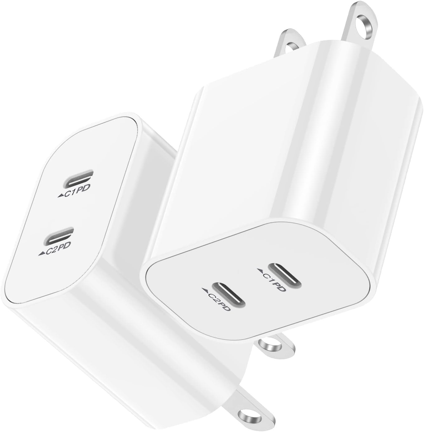 BikeAnything USB-C fast charger block with two ports for simultaneous charging.