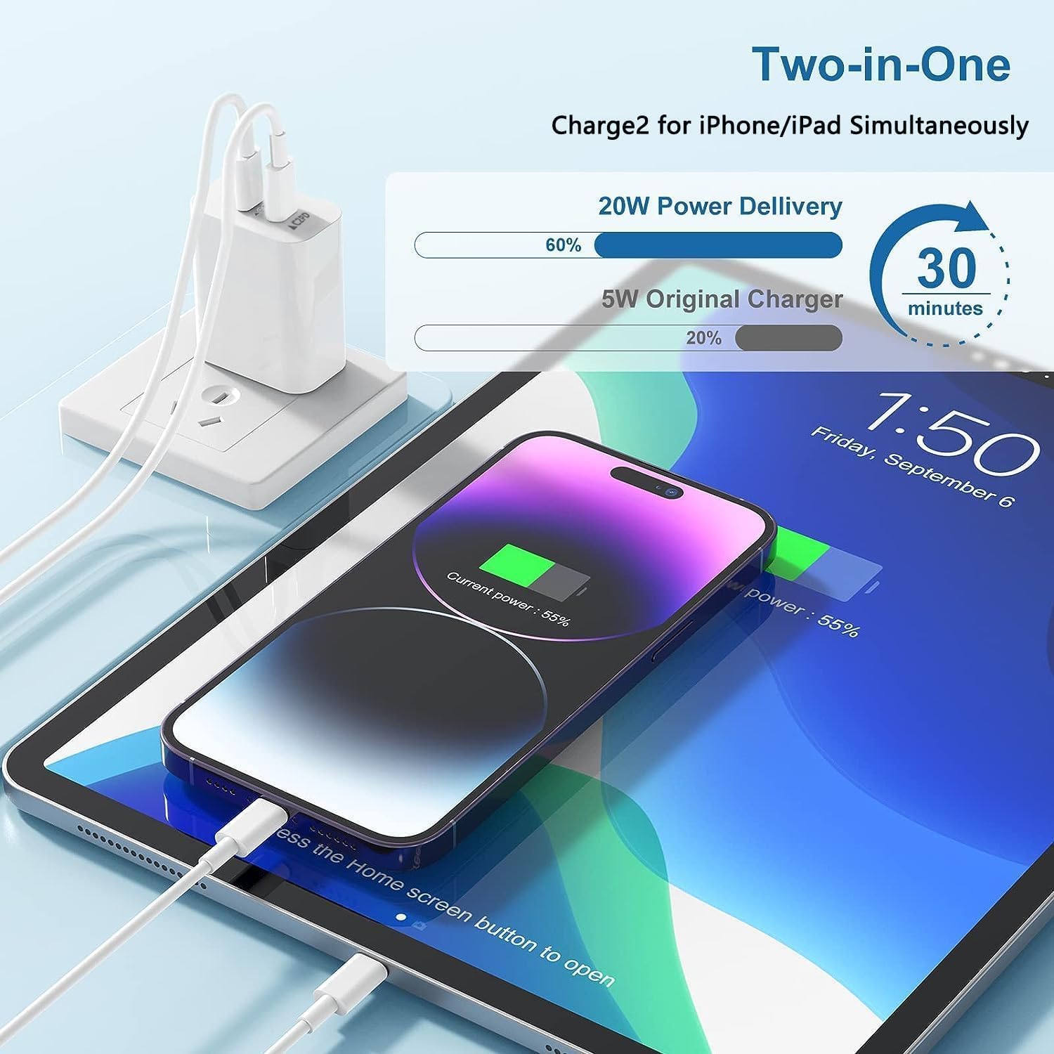 BikeAnything wall plug 20W USB-C charger for quick top-ups.