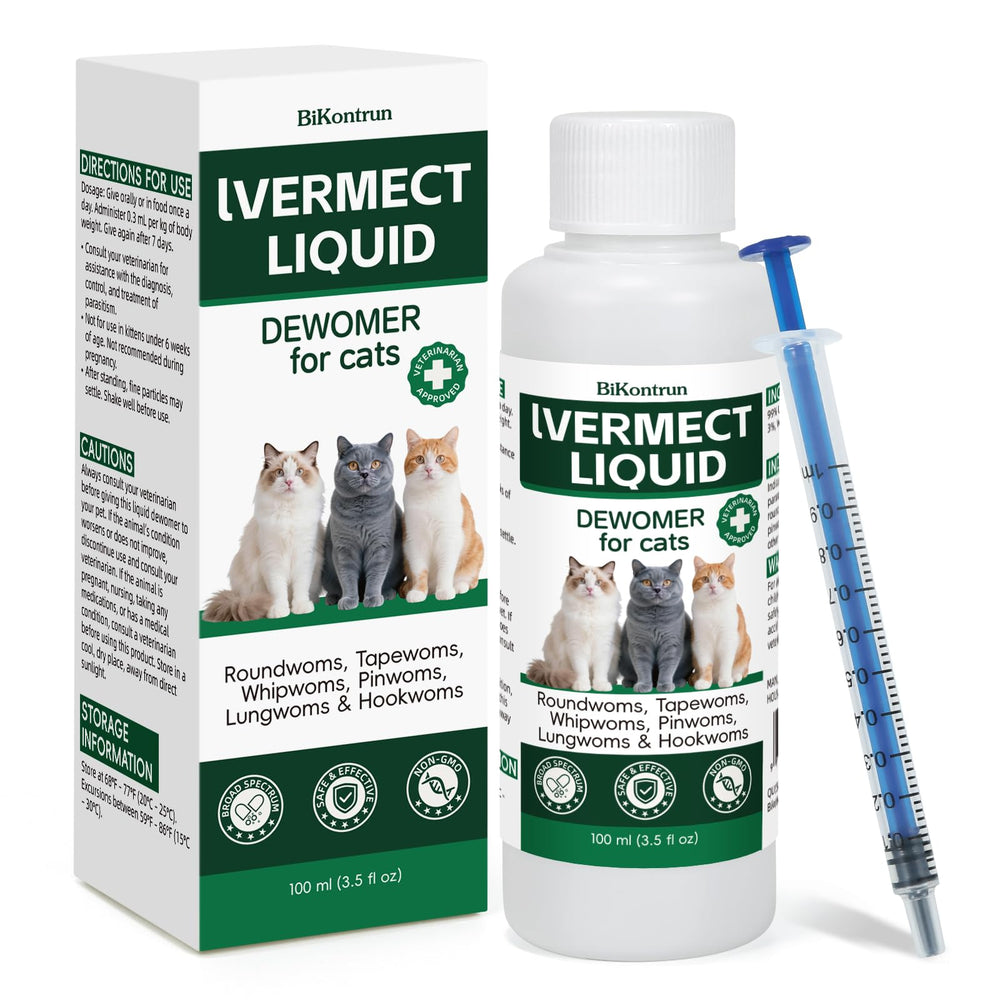 BiKontrun dewormer for cats bottle label shows usage and benefits for internal balance