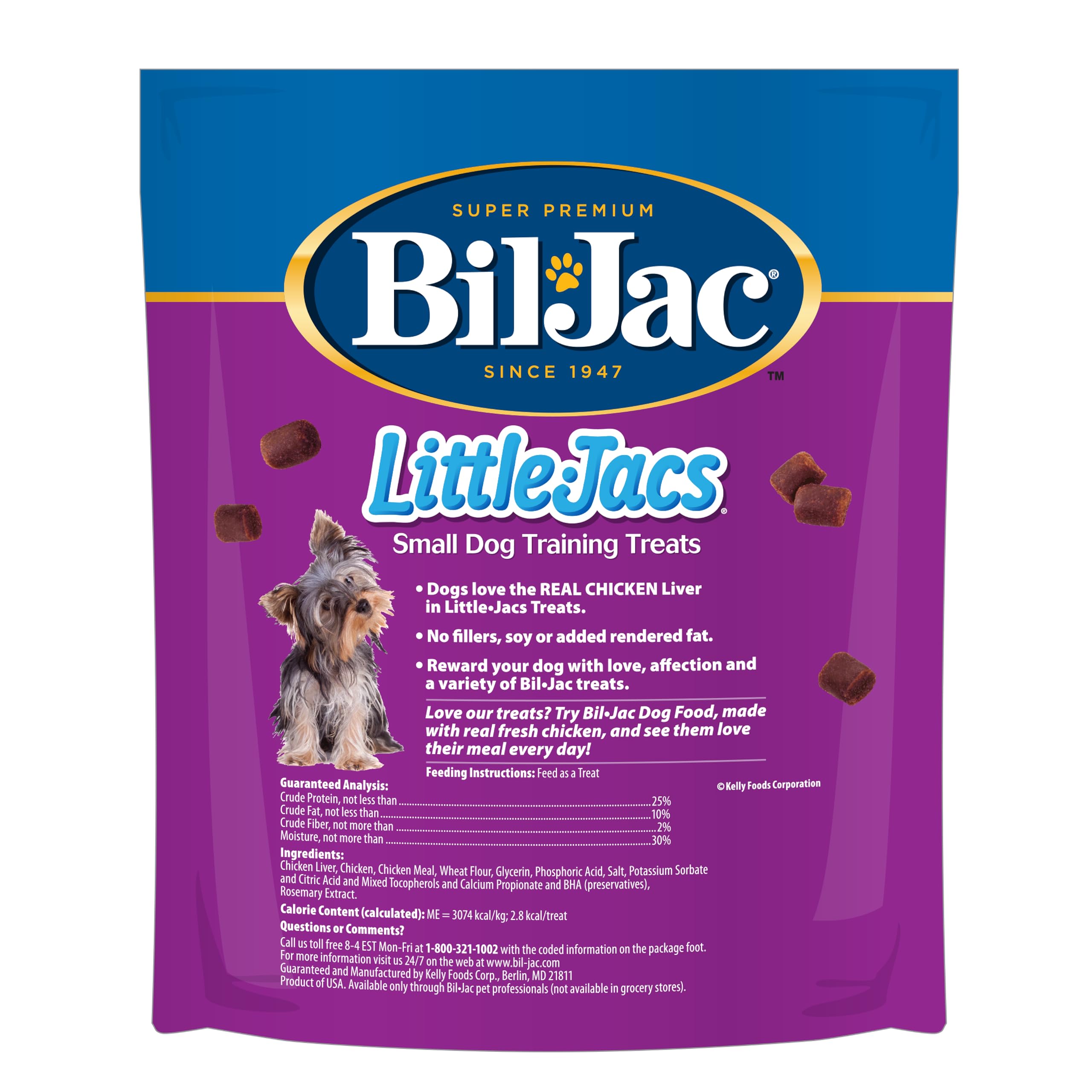 Bil-Jac Little Jacs training treats close up with chicken liver aroma.