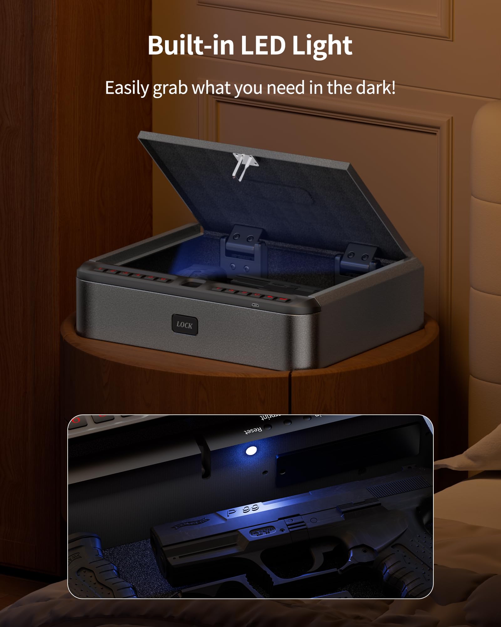 BILLCONCH gun safe USB charging port for easy recharging