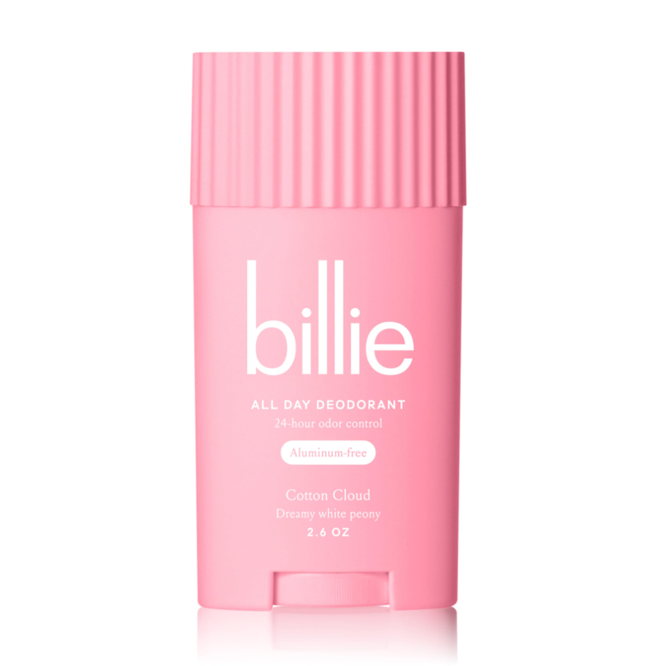 Billie All Day Deodorant Cotton Cloud packaging; aluminum-free protection for lasting freshness.