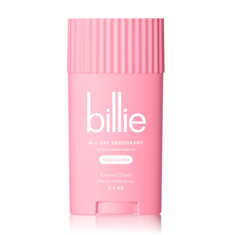 Billie All Day Deodorant Cotton Cloud packaging; aluminum-free protection for lasting freshness.