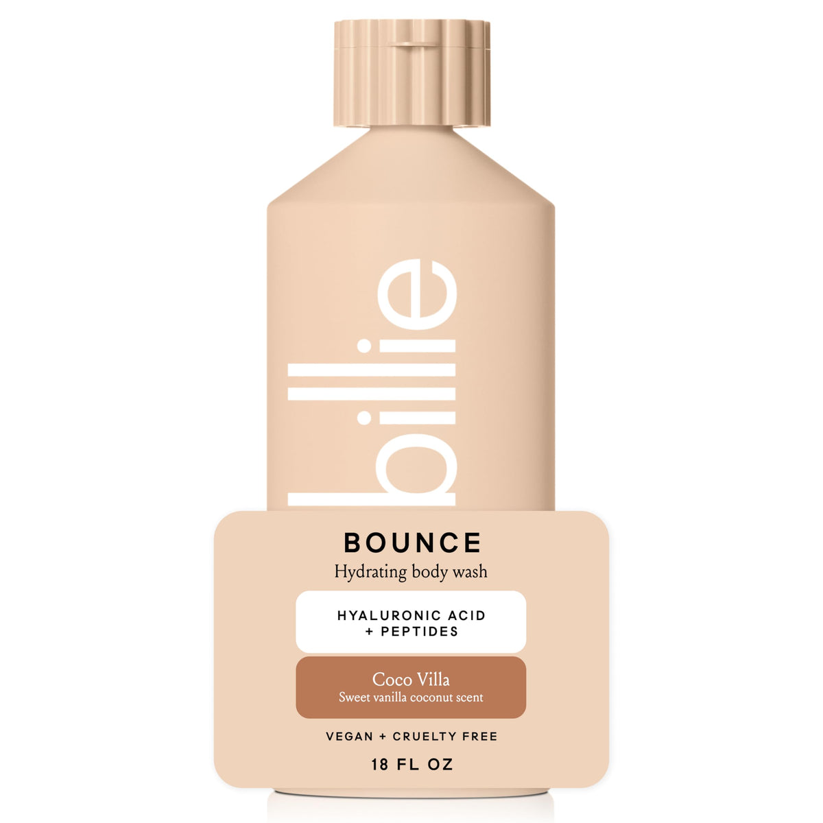 Billie Bounce body wash bottle highlights hydrating formula for nourished, refreshed skin.