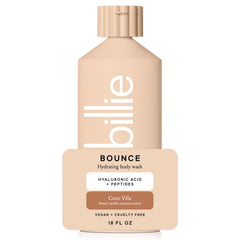 Billie Bounce body wash bottle highlights hydrating formula for nourished, refreshed skin.