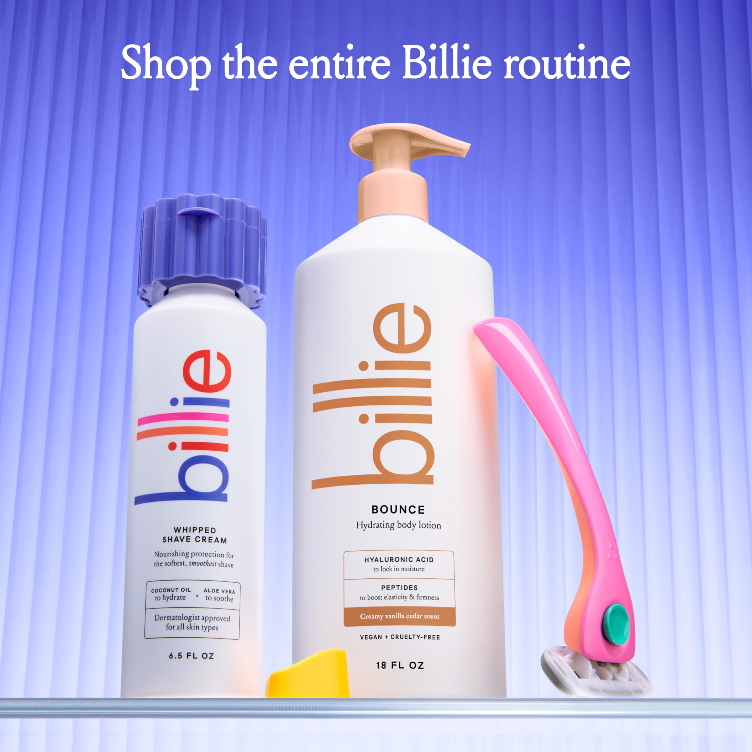 Billie Bounce dermatologist-approved formula designed for dry skin care.