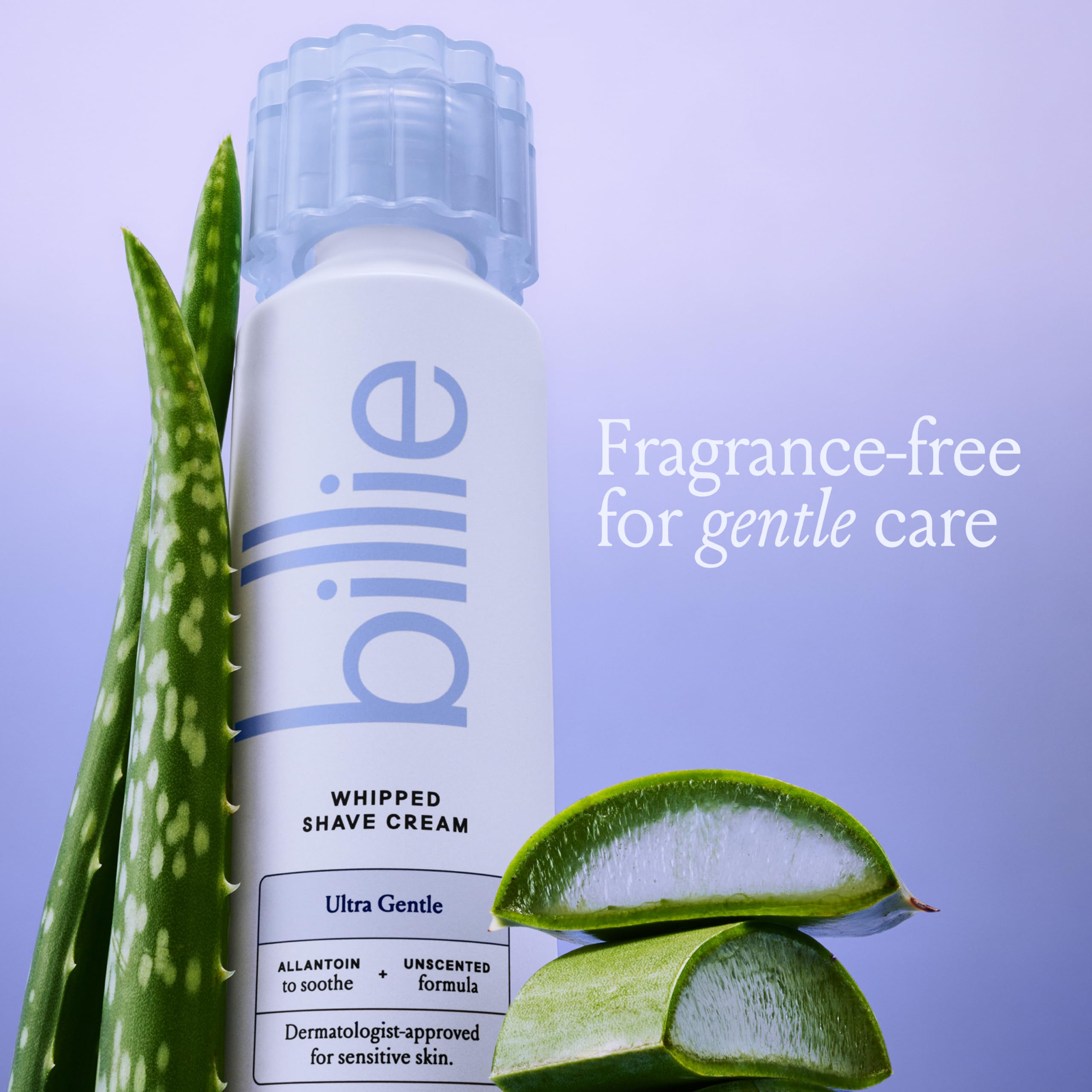 Billie dermatologist-approved badge indicates skin-safe shaving support.