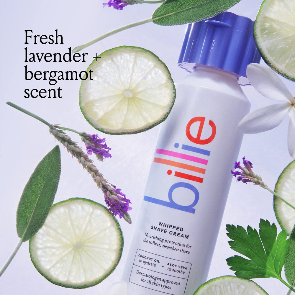 Billie non-aerosol, sulfate-free, paraben-free formulation emphasized.