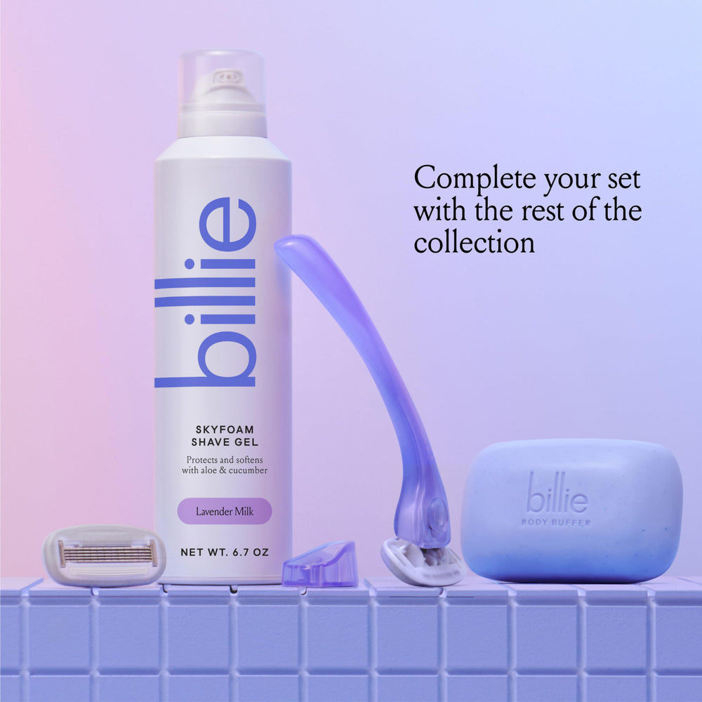 Billie SkyFoam Shave Gel foam puff during lathering.