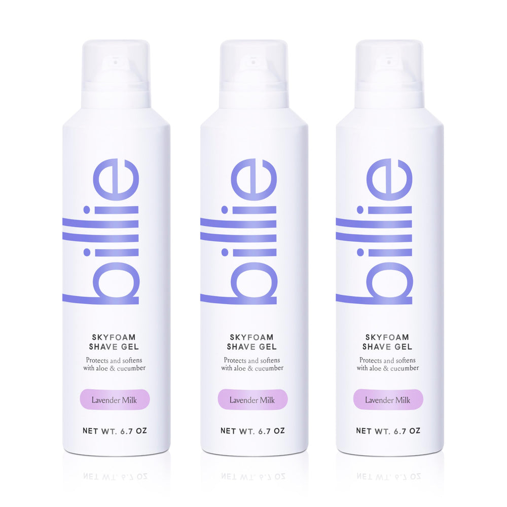 Billie SkyFoam Shave Gel Lavender Milk forms fluffy foam for a smooth shave.