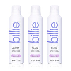 Billie SkyFoam Shave Gel Lavender Milk forms fluffy foam for a smooth shave.