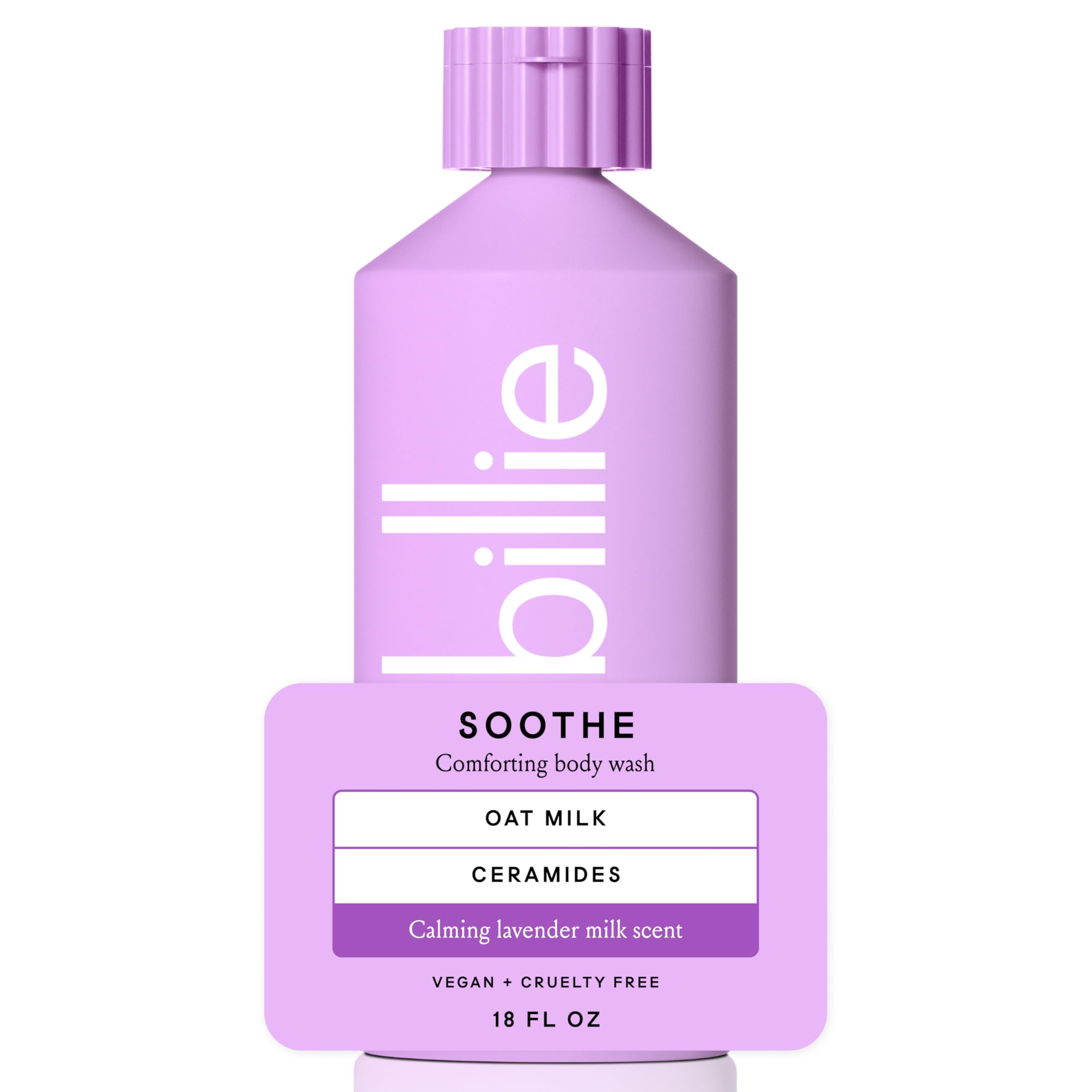 Billie Soothe body wash bottle pour showing gentle hydration for dry skin