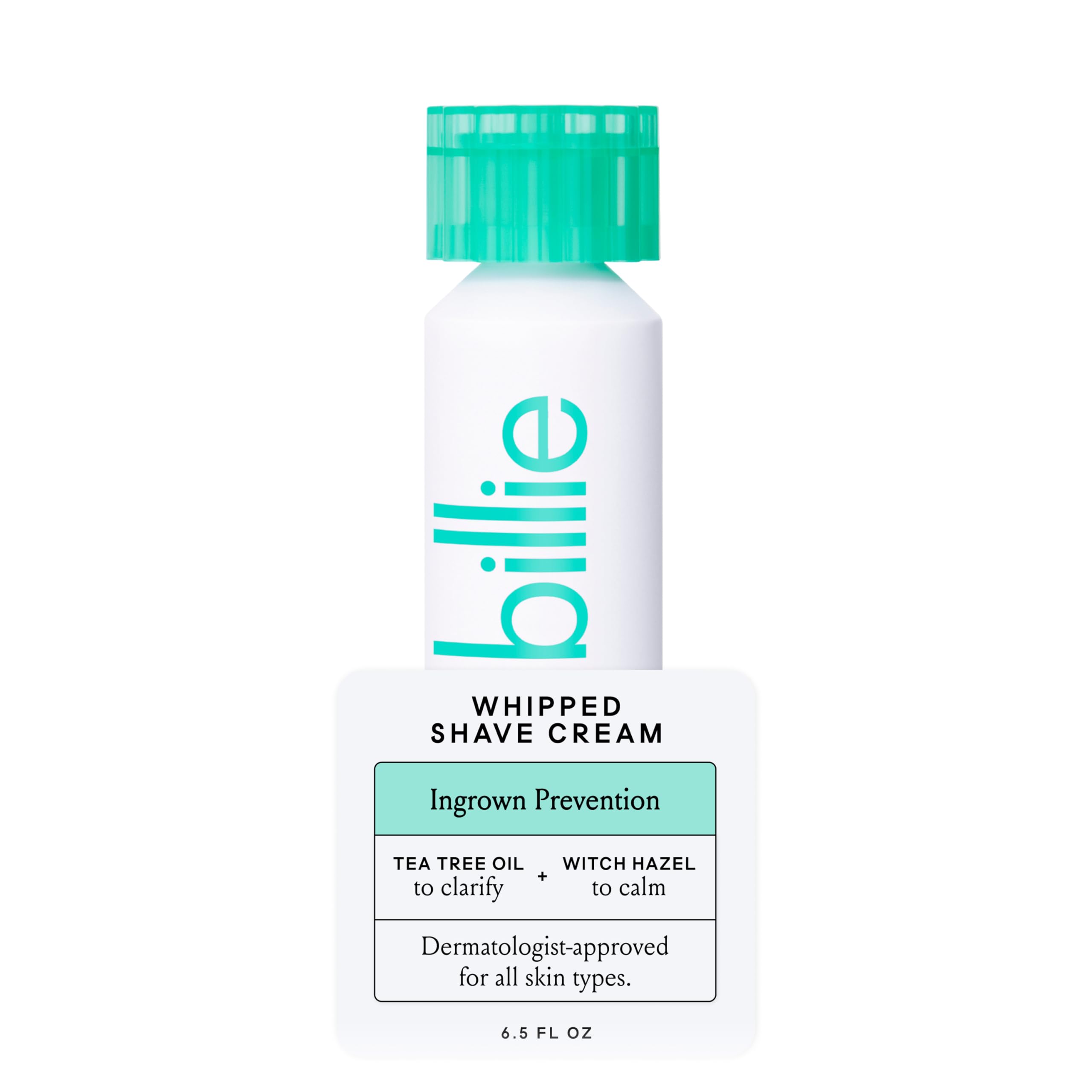 Billie Whipped Shave Cream bottle promotes smoother skin with ingrown-prevention formula