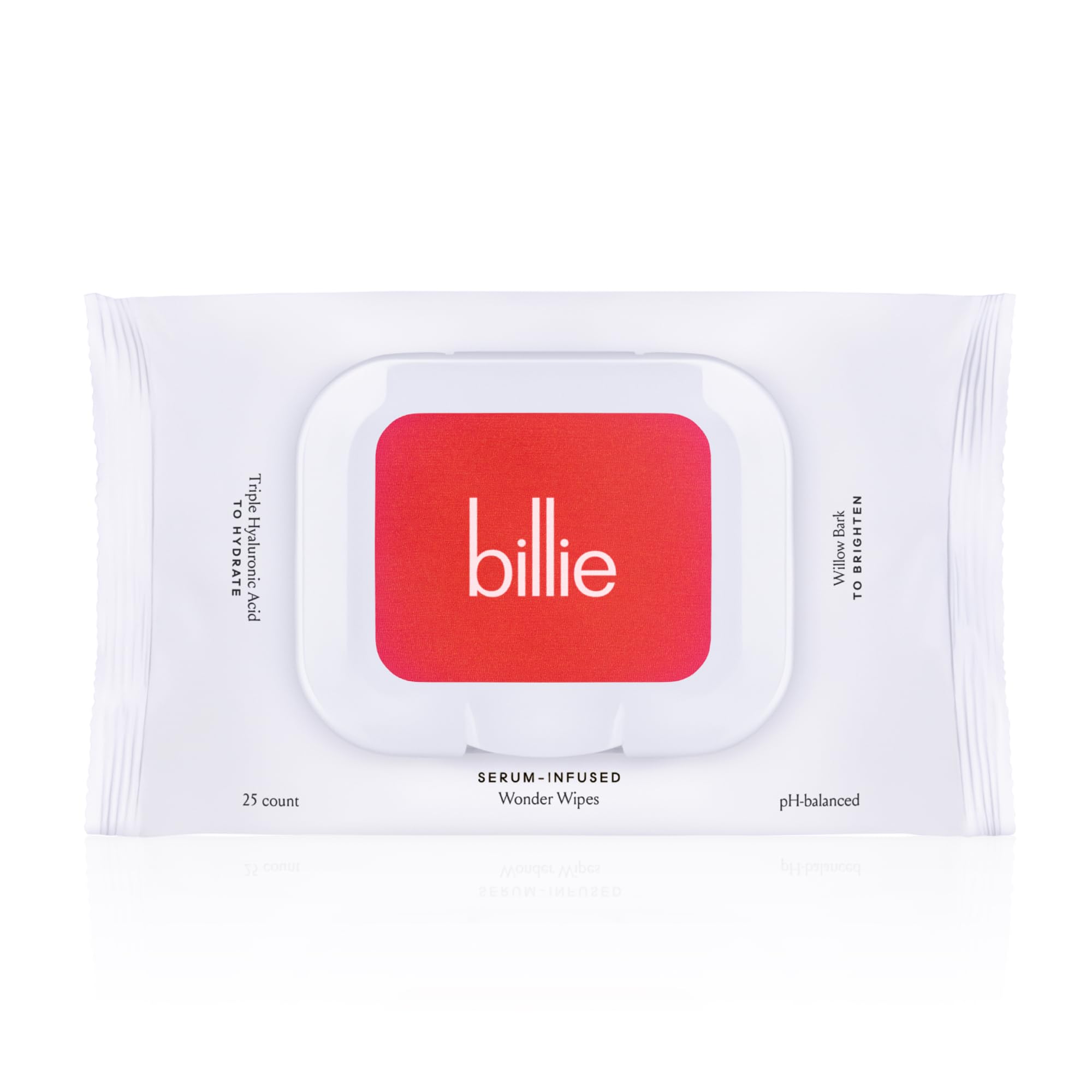 Billie Wonder Wipes packaging close-up, fragrance-free makeup removal for sensitive skin.