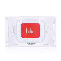 Billie Wonder Wipes packaging close-up, fragrance-free makeup removal for sensitive skin.