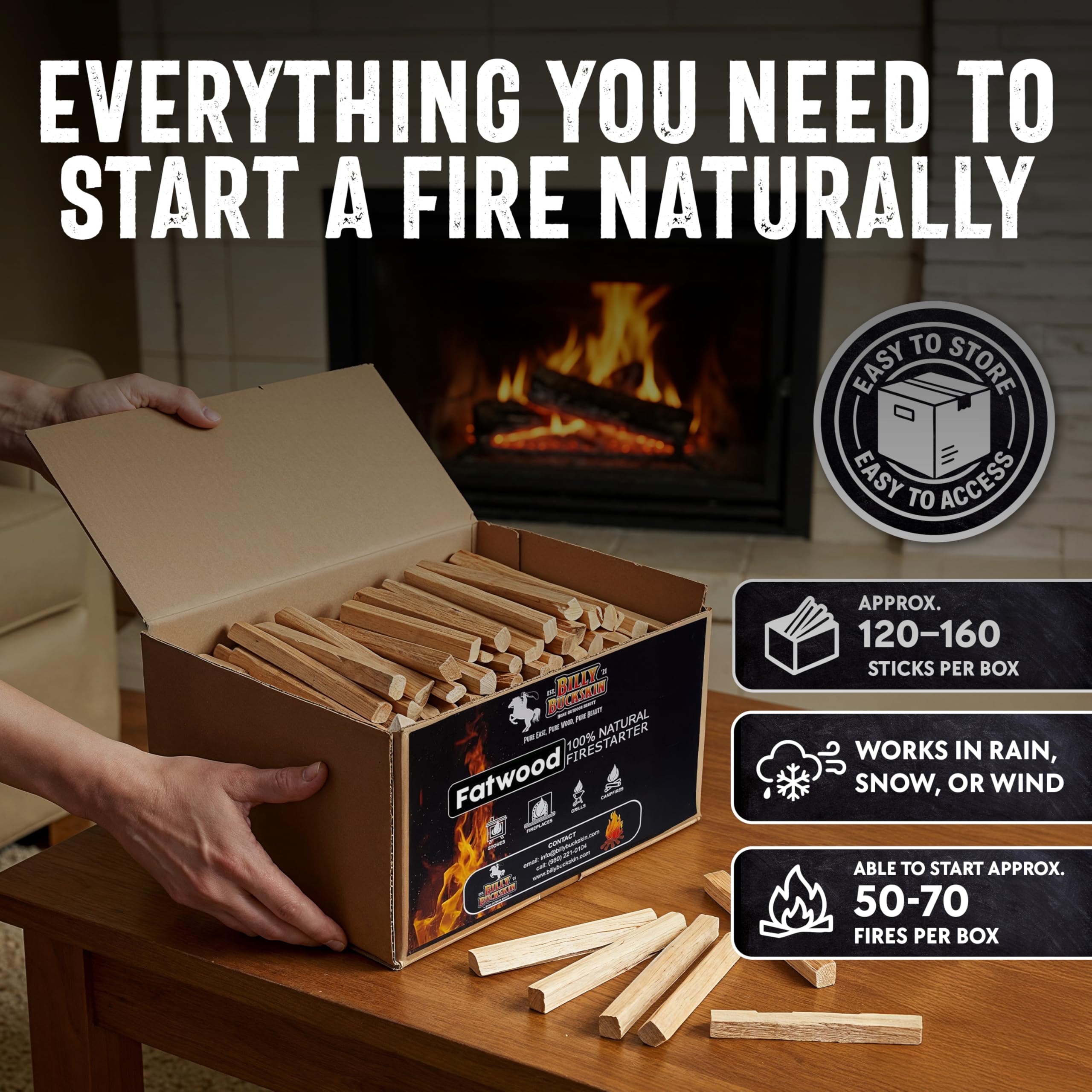 100% natural and chemical-free fire starters from Billy Buckskin.