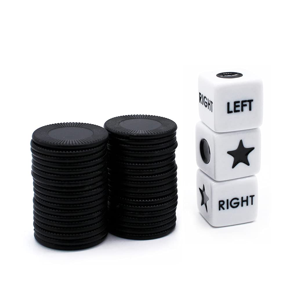 Bilywey Left Right Center dice game set chips for balanced wagers and party fun.