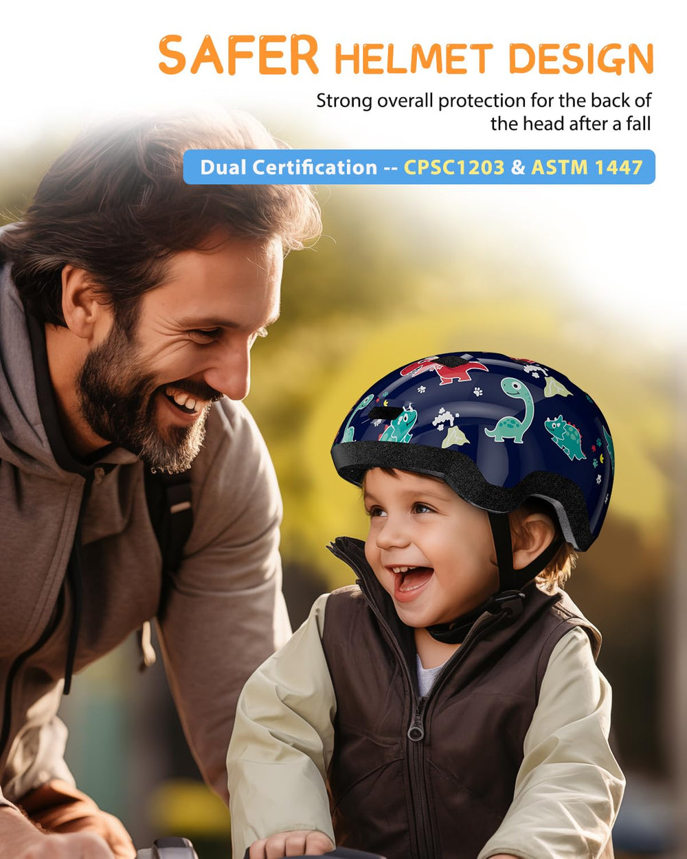 Bimalsic helmet offers extended head coverage for safer rides.