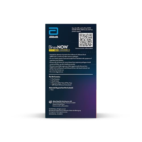 BinaxNOW combo test kit contents, includes everything needed for multiple tests at home.