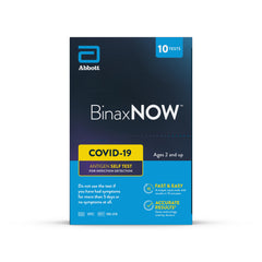 BinaxNOW COVID-19 rapid test kit contents laid out for home use.
