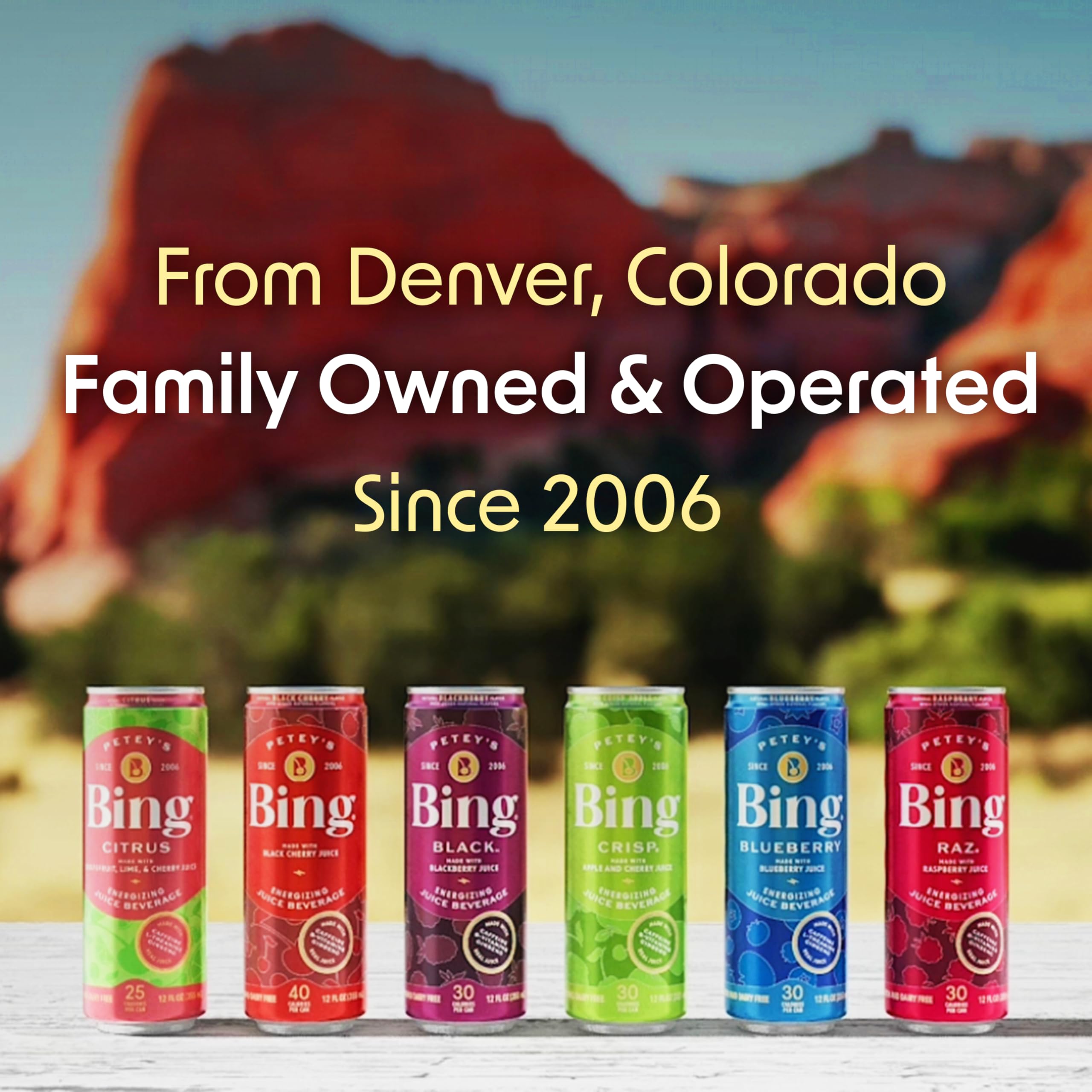Bing Energizing Juice Original Cherry Nutrition panel highlights calories and sugar per serving