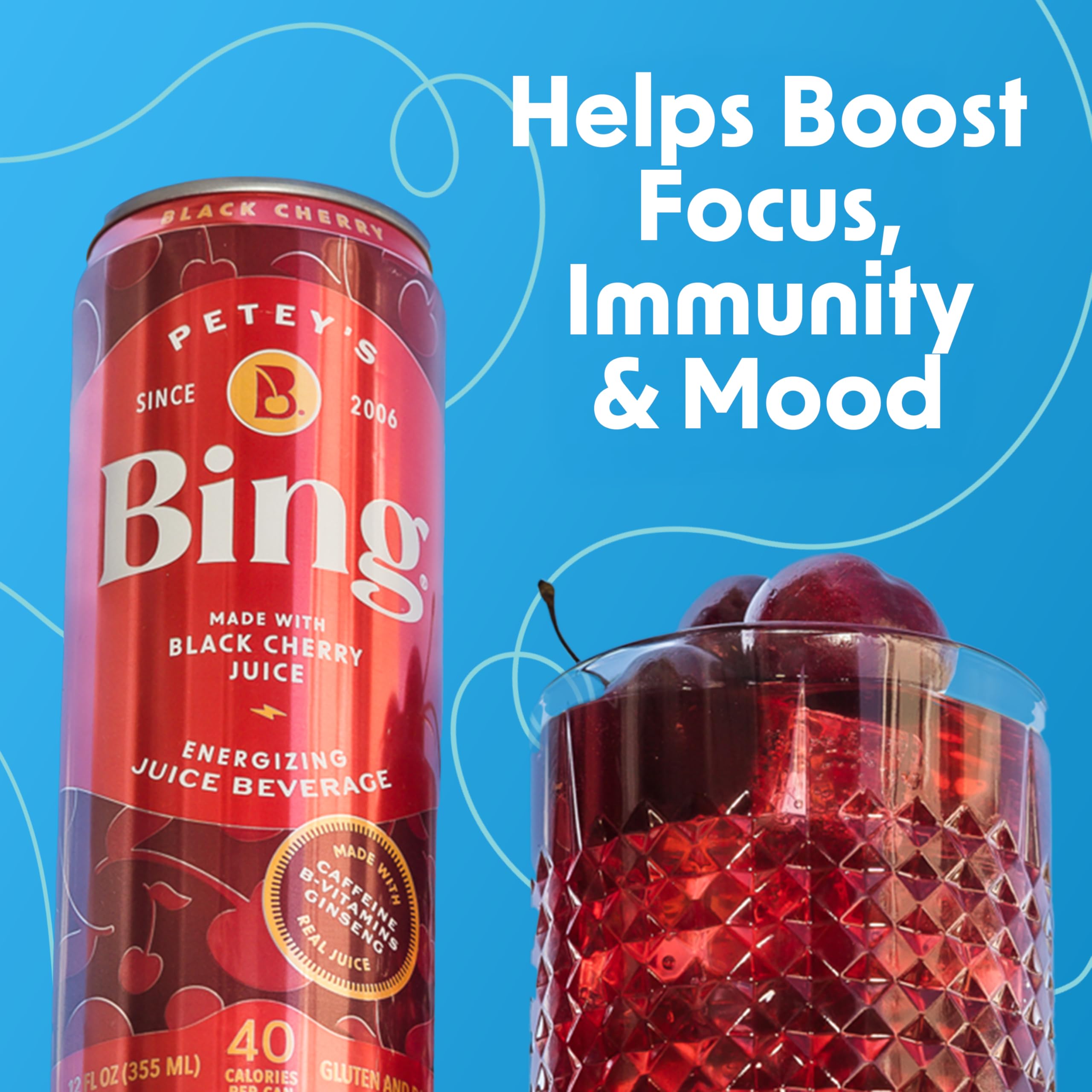 Bing Energizing Juice Original Cherry label emphasizes taurine and ginseng for an energized feel