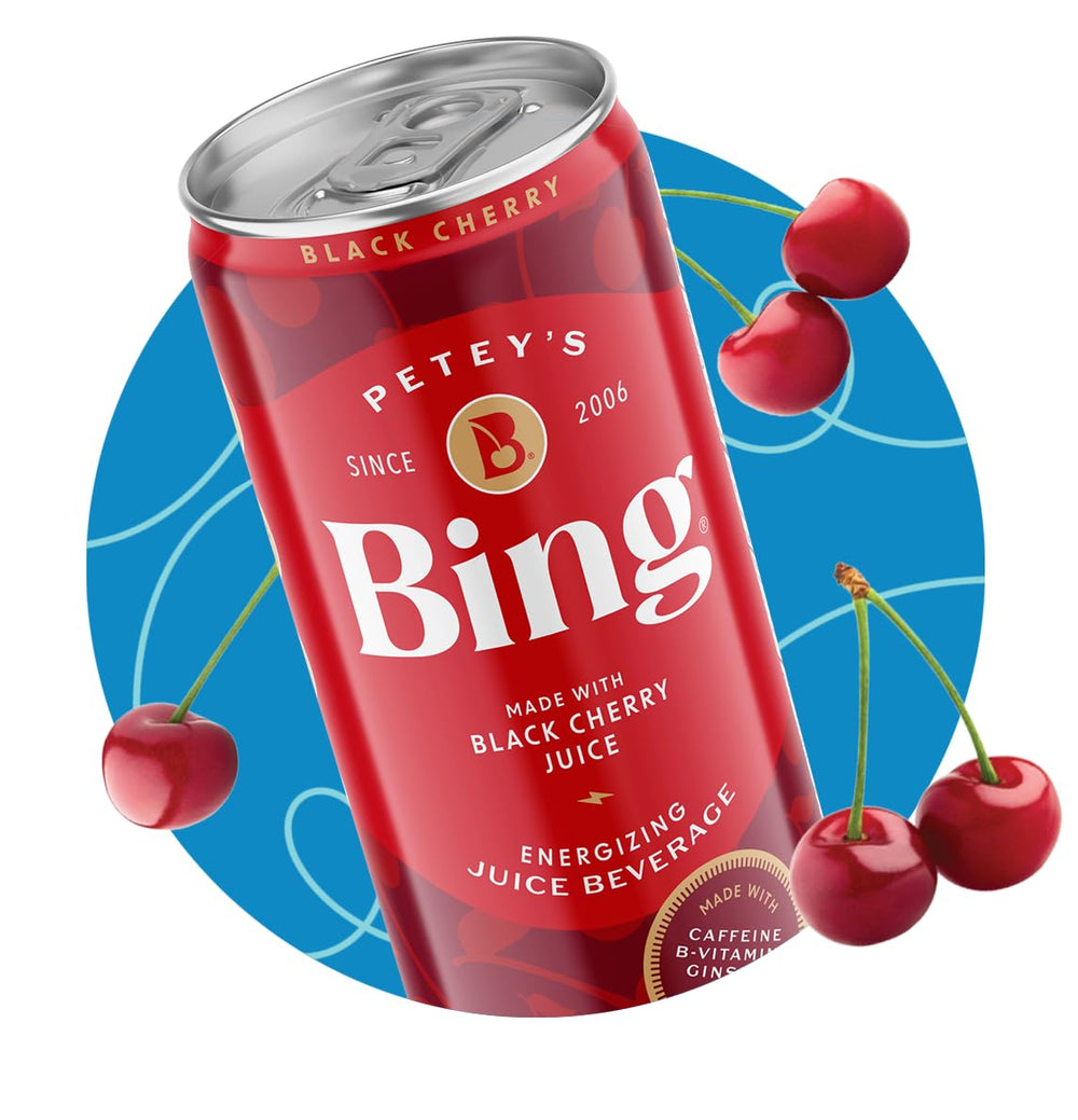 Bing Energizing Juice variety-pack display showing all six flavors