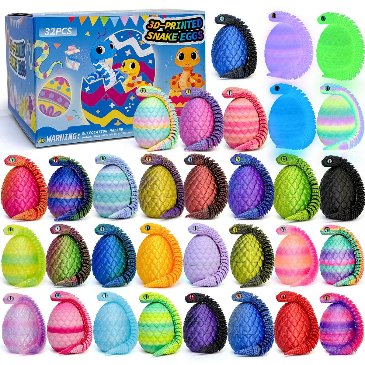Binvin 32PCS snake toy egg surprise, a tactile fidget for curious hands and kids.