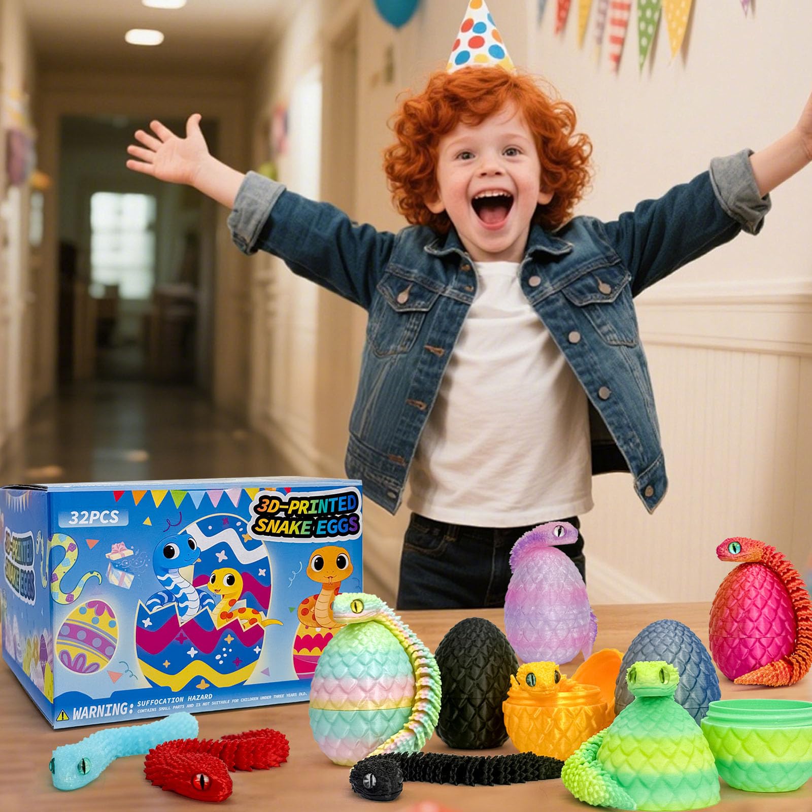 Binvin collectible snake figures ready to display in a compact setup.