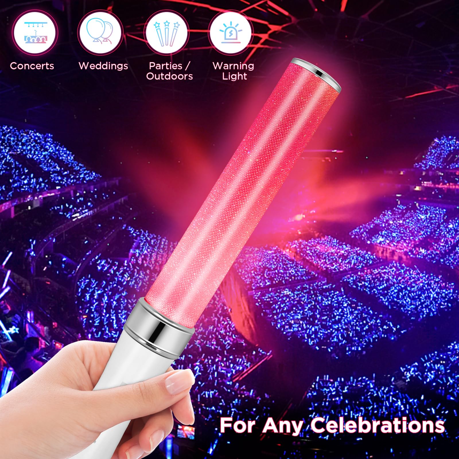 BINWO battery-powered glow sticks with AAA batteries included for instant use.