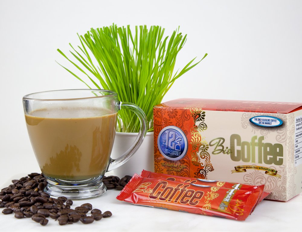 Bio Coffee prepared cup steaming with inviting aroma.