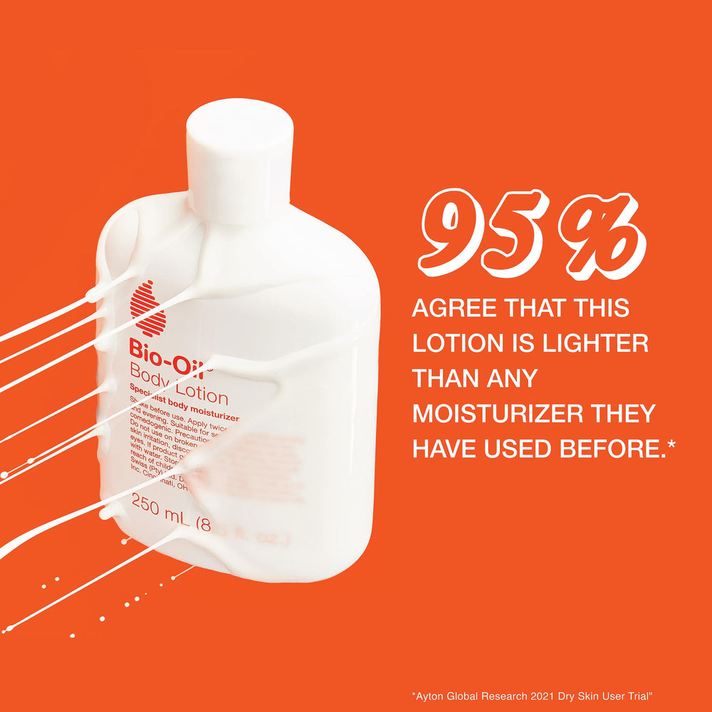 Bio-Oil Body Lotion texture being spread easily for quick absorption