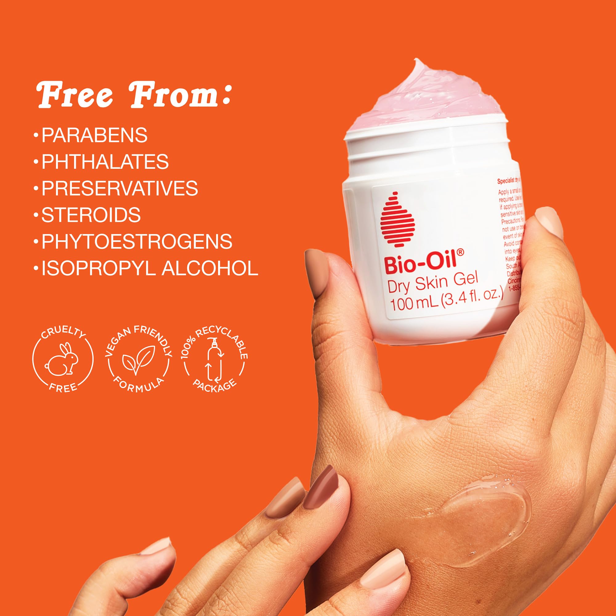 Bio-Oil Dry Skin Gel on face for quick hydration.