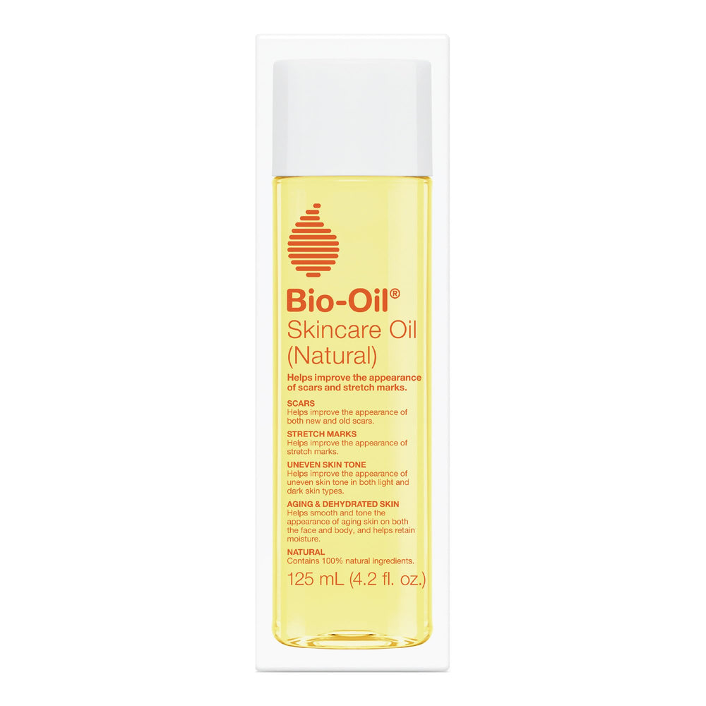 Bio-Oil bottle shows a fast-absorbing oil for dry skin and uneven tone